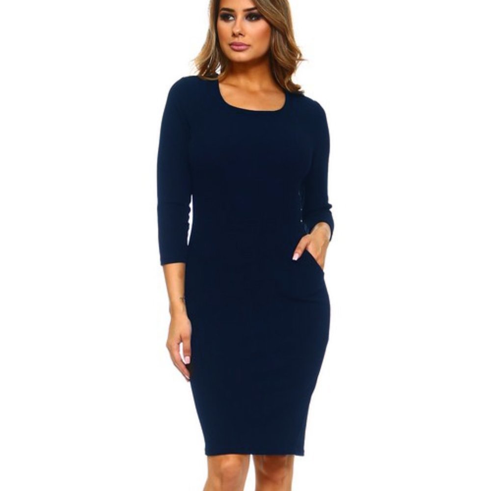 3pcs Set Lady's Kangaroo Pocket Solid Bodycon Dress